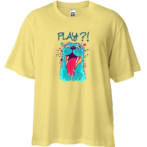 Футболка двонитка Oversize, Жовтий, з собачкою "Play?!"