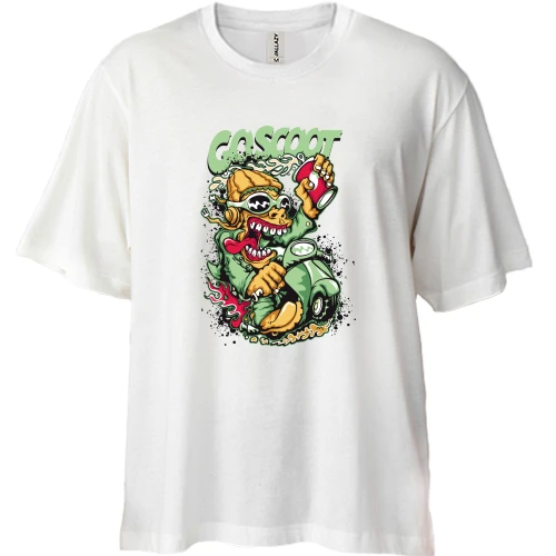 Футболка двунитка Oversize, Белый, со скутеристом "go scoot"