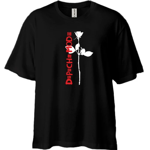 Футболка двунитка Oversize, Черный, Depeche Mode white Rose