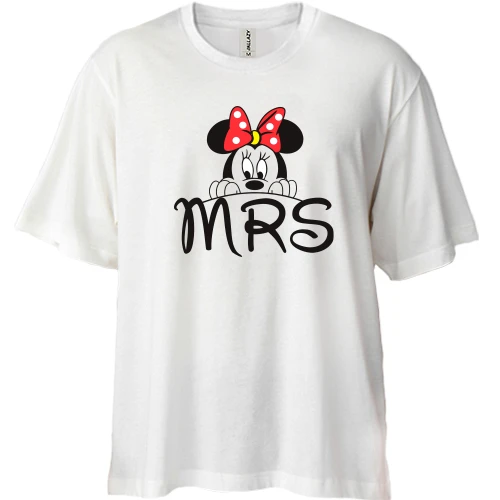 Футболка двунитка Oversize, Белый, с Мини Маус "mrs"