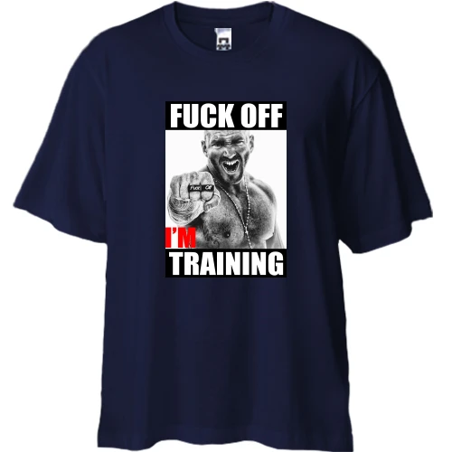 Футболка двунитка Oversize, Синий, для качалки "F*ck off, i`m training"