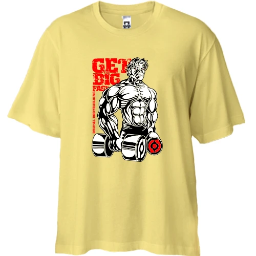 Футболка двонитка Oversize, Жовтий, для качалки "Get big fast"