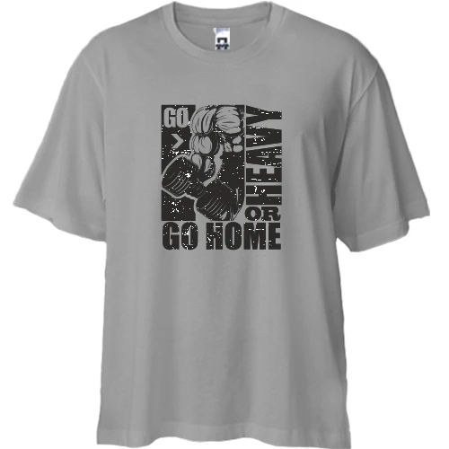 Футболка двонитка Oversize, Сірий, з написом "Go heavy or go home"