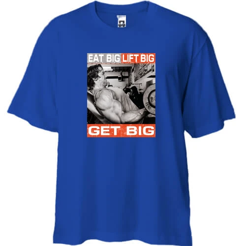 Футболка двунитка Oversize, Синий, с Шварценеггером "Get Big"