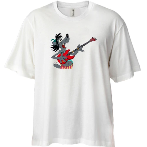 Футболка двунитка Oversize с Волком и гитарой (Ну погоди!)