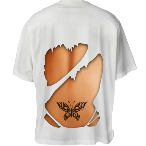 Футболка двунитка Oversize, Белый, Тату на спине