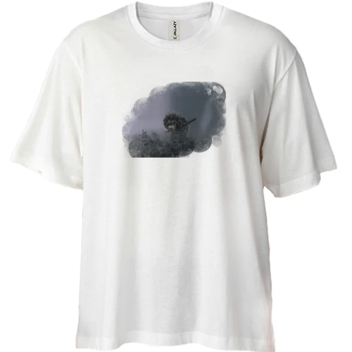 Футболка двунитка Oversize, Белый, с ёжиком в тумане