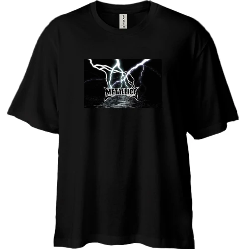 Футболка двонитка Oversize Metallica (лого, блискавки)