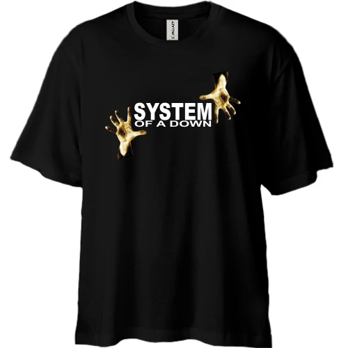Футболка двонитка Oversize, Чорний, System of a Down із руками