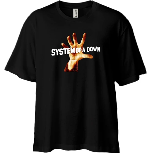 Футболка двонитка Oversize, Чорний, System of a Down з рукою
