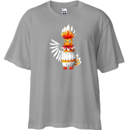 Футболка двонитка Oversize, Білий, з птицею Говоруном
