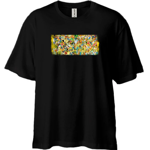 Футболка двонитка Oversize, Чорний, з усіма героями Сімпсонів