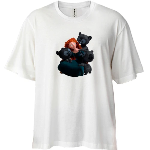 Футболка двунитка Oversize с Храброй сердцем и мишками