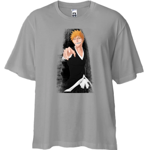 Футболка двонитка Oversize, Сірий, з Ічіго Куросакі (Бліч)