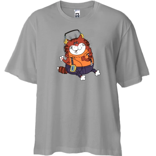 Футболка двунитка Oversize, Белый, с котом из "Возвращение блудного попугая"