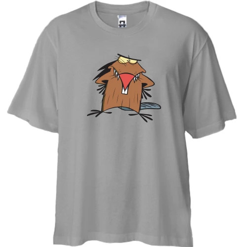 Футболка двунитка Oversize, Синий, с бобром Даггетом