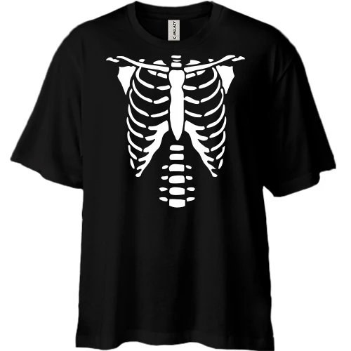 Футболка двунитка Oversize, Черный, со скелетом