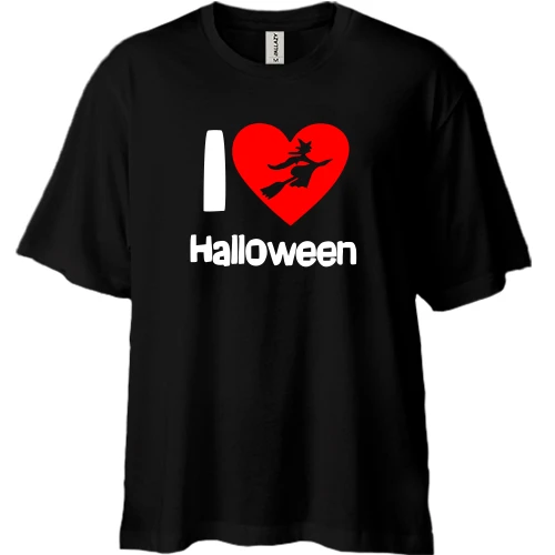Футболка двунитка Oversize, Черный, I love Halloween