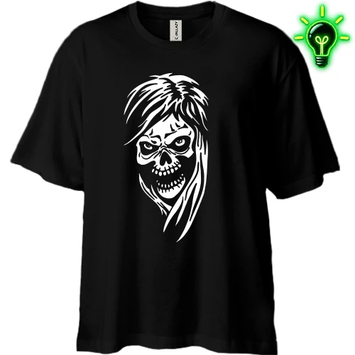 Футболка двонитка Oversize, Чорний, Череп відьми