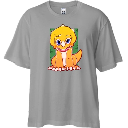 Футболка двонитка Oversize, Чорний, з милим трицератопсом