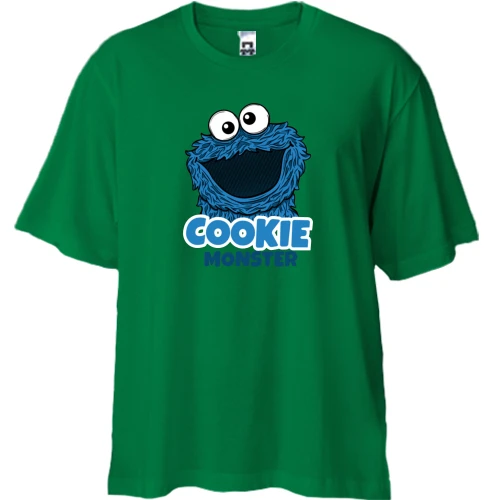 Футболка двунитка Oversize, Зеленый, Cookie Monster с большой головой и надписью