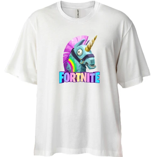 Футболка двонитка Oversize, Бежевий, з єдинорогом "fortnite"