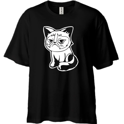 Футболка двонитка Oversize, Чорний, Злий кіт
