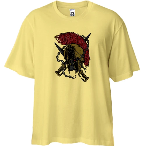 Футболка двунитка Oversize, Желтый, с шлемом "sparta warrior"