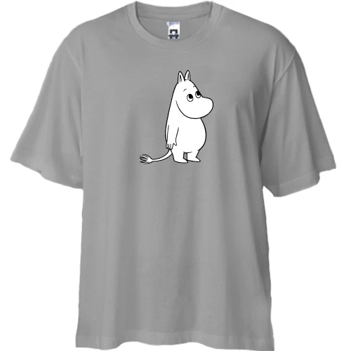 Футболка двунитка Oversize, Черный, с мумми-троллем бегемотом