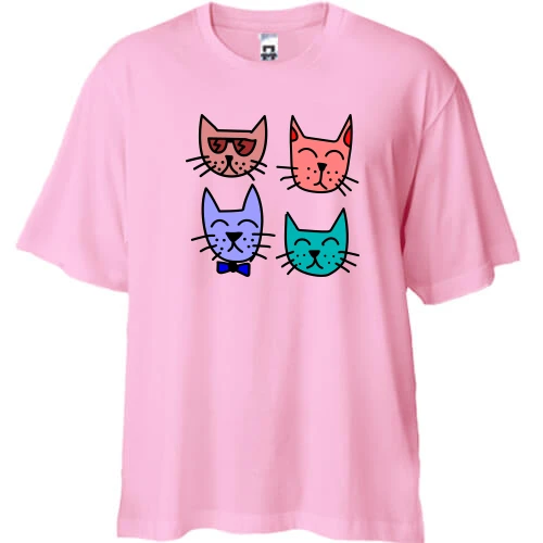 Футболка двонитка Oversize з чотирма котами