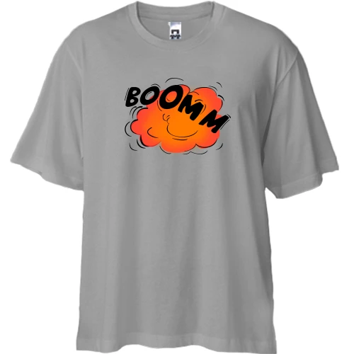 Футболка двонитка Oversize, Сірий, з написом "BOOM"