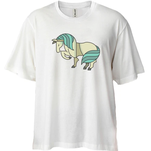 Футболка двунитка Oversize, Белый, с лошадкой
