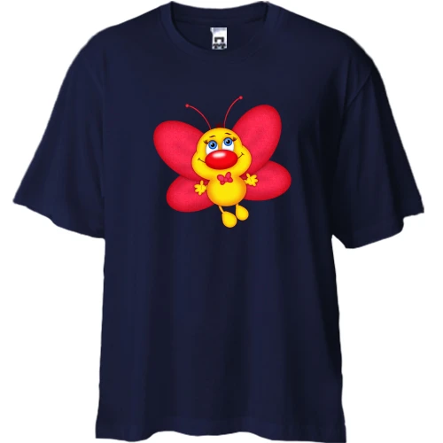 Футболка двонитка Oversize, Синій, з жовтим метеликом