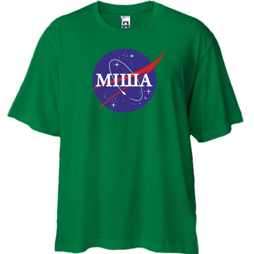 Футболка двонитка Oversize, Зелений, Міша (NASA Style)