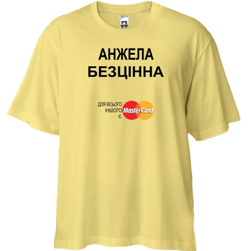Футболка двонитка Oversize, Жовтий, з написом "Анжела Безцінна"