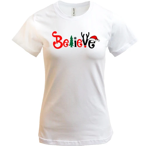 Жіноча футболка, Білий, з написом "believe"