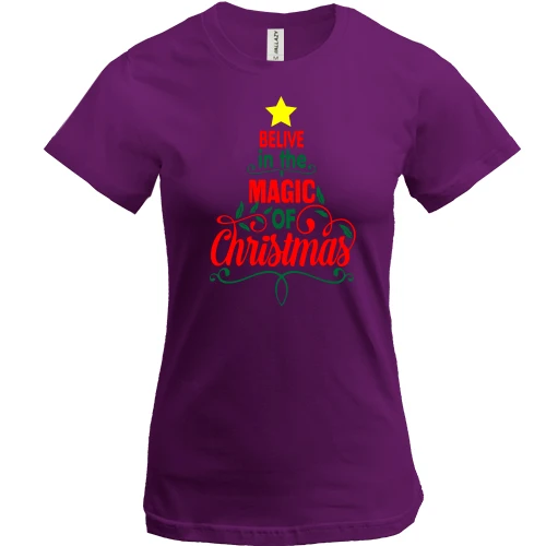 Жіноча футболка, Фіолетовий, з написом "believe in the magic"