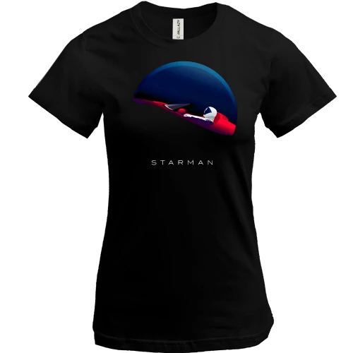 Женская футболка, Черный, с Теслой в космосе Starman