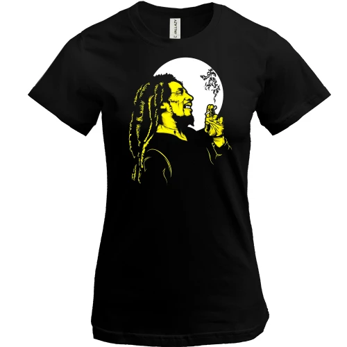 Женская футболка Bob Marley на фоне луны