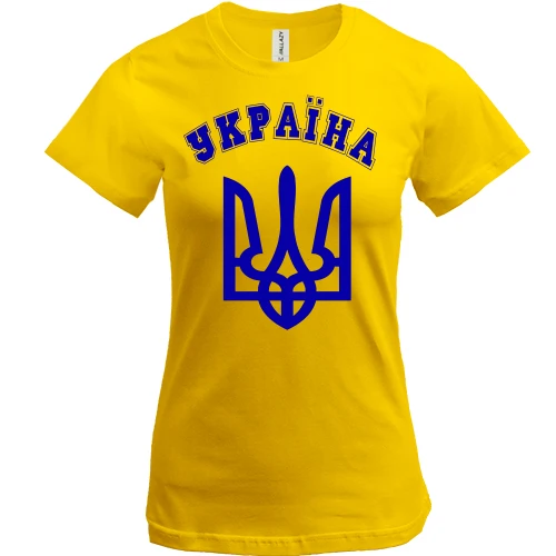 Жіноча футболка, Жовтий, з гербом і написом «Україна»