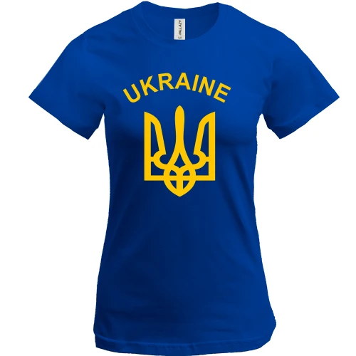 Жіноча футболка, Синій, з написом «Ukraine» і тризубом