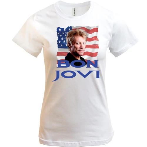 Женская футболка, Синий, Bon Jovi с флагом