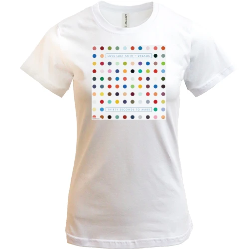Жіноча футболка, Білий, 30 seconds to mars - Love Lust Faith and Dreams