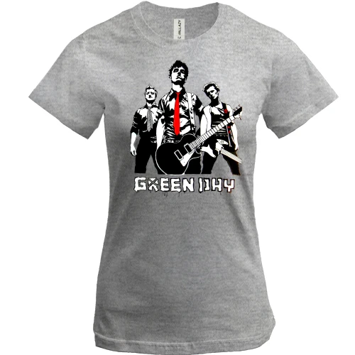 Женская футболка, Серый меланж, Green day (силуэты)
