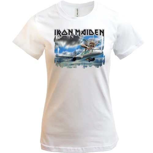 Женская футболка, Синий, Iron Maiden - Монстр на самолете