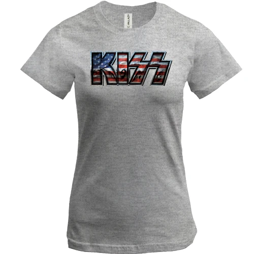 Женская футболка, Синий, KISS на американском флаге
