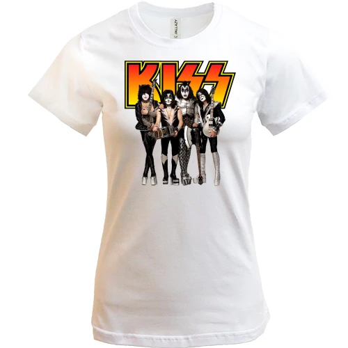 Жіноча футболка, Бежевий, з рок групою KISS