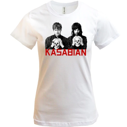 Женская футболка, Белый, Kasabian с черепом