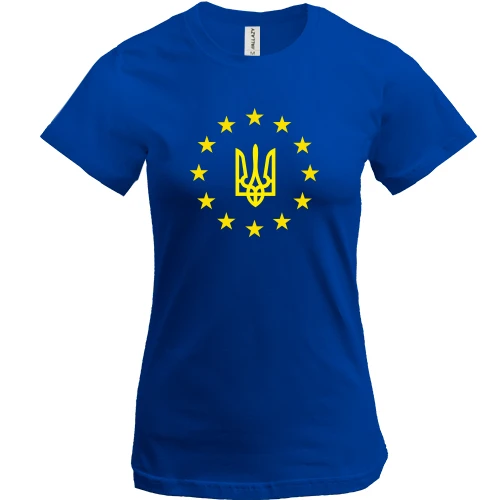 Женская футболка, Синий, с гербом Украины - ЕС