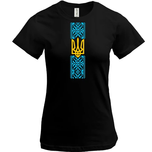 Женская футболка, Черный, Вышиванка с гербом Украины